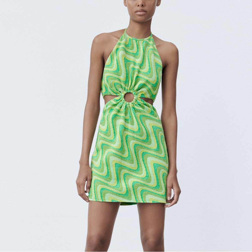 NWOT zara jacquard green dress